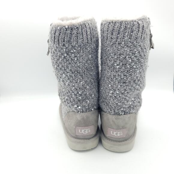UGG Treadlite Silver Gray Sequin Knit Mid Calf Sweater Boots girls Size 13 - Picture 6 of 9